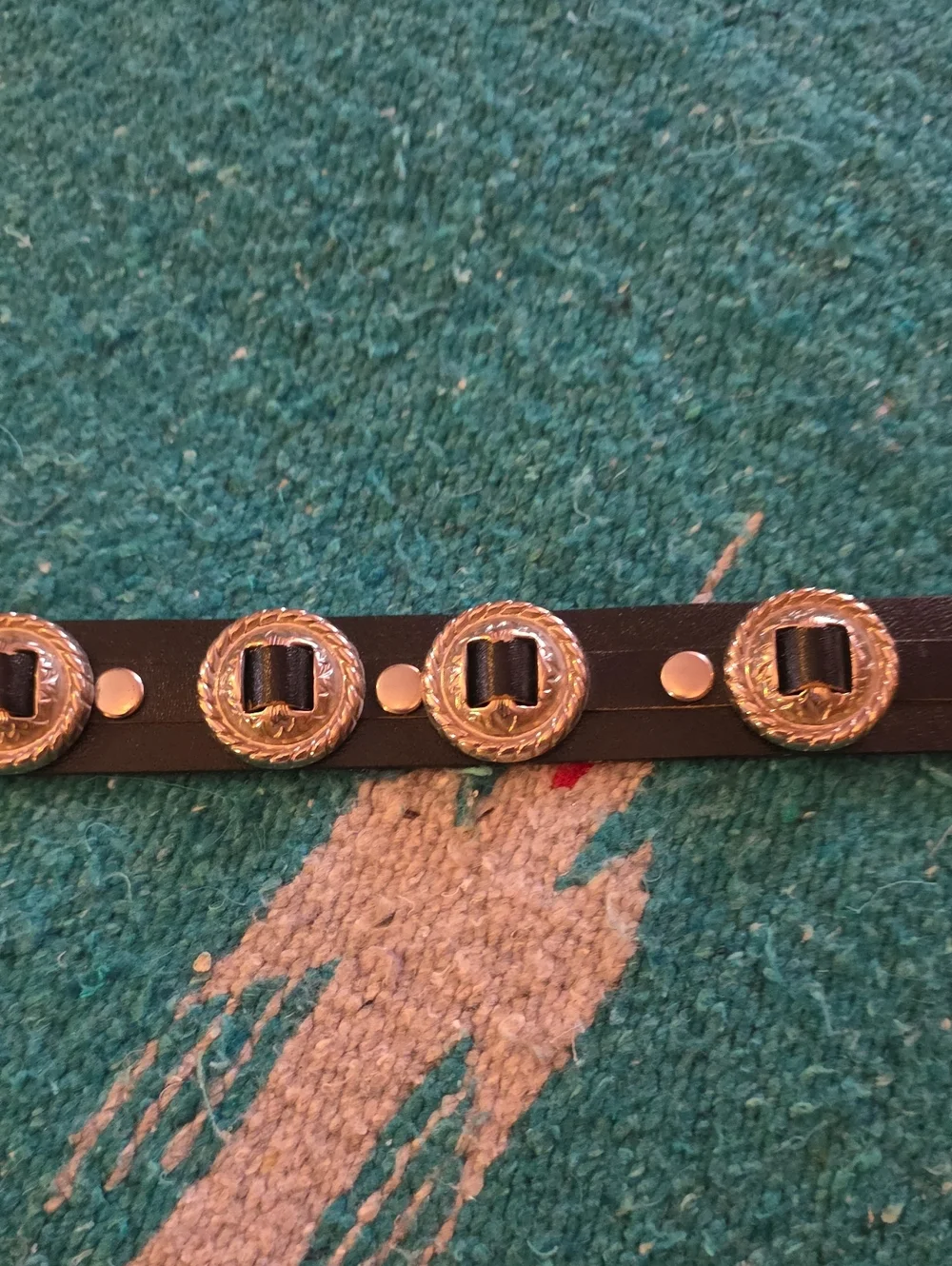 Vintage Concho Black/Espresso Leather Belt with Silver Buckle Rare